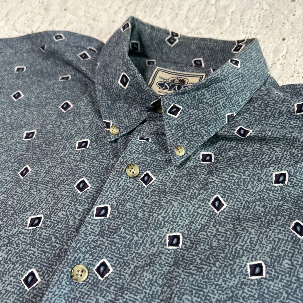 Vintage NAK Made In Korea Men's Short Sleeve Button Up Shirt Blue Peacock Size L